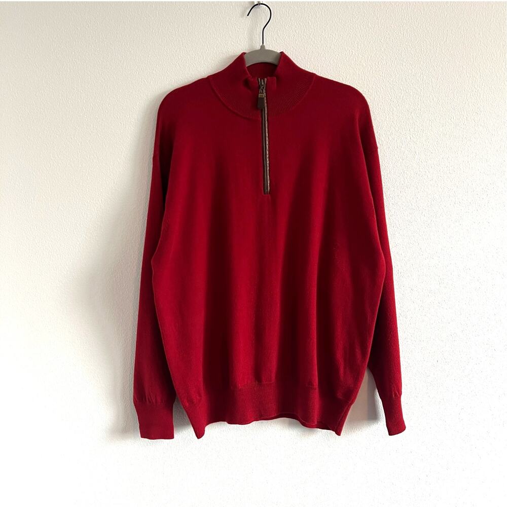 Orvis Dark Red Merino Wool 1/4-Zip Pullover Sweater L Old Money Quiet Luxury